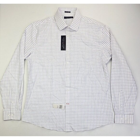 Tommy Hilfiger Slim Fit Stretch 16.5 34-35 Large White Plum Blue Check Shirt NWT - Picture 5 of 11